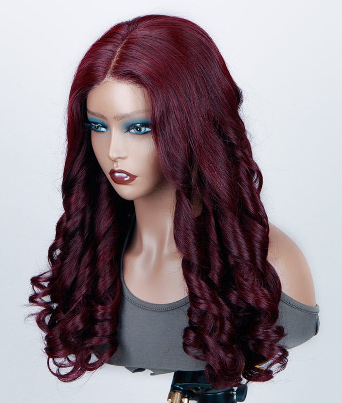 Body Wave 99J Dark Burgundy Wig Long Human Hair 5x5 HD Lace Wigs Middle Part