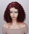 99j Dark Burgundy Water Wave Curly Bob 5x5 HD Lace Glueless Human Hair Wigs Side C-Part