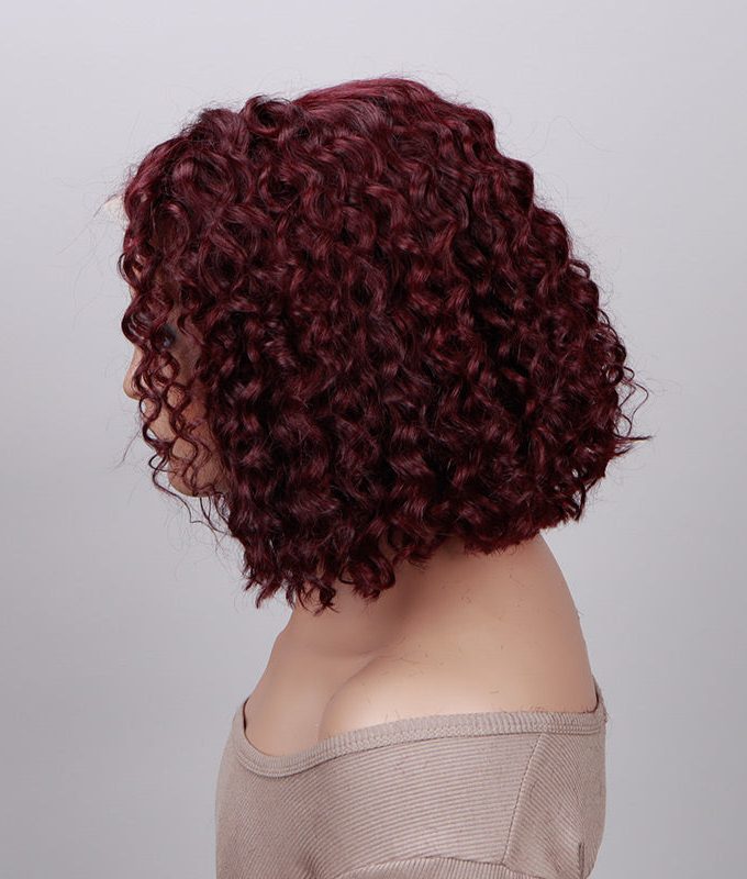 99j Dark Burgundy Water Wave Curly Bob 5x5 HD Lace Glueless Human Hair Wigs Side C-Part