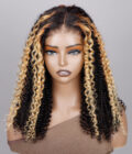 Ready To Go 6x4 Pre Cut Lace Glueless Wig Golden Blonde Highlights On Dark Kinky Curly Human Hair