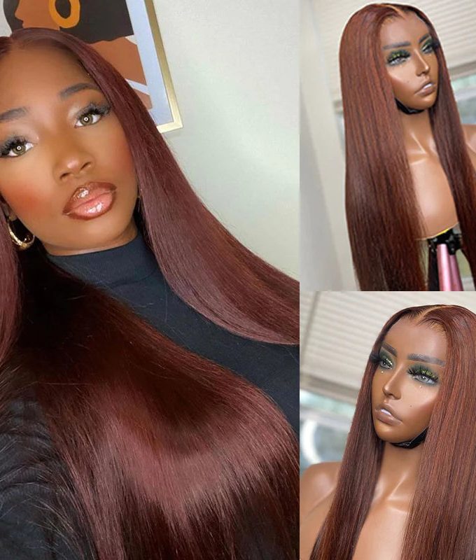 Flash Sale $120 Off #33 Reddish Brown Straight HD Lace Wig Auburn Copper Color Human Hair Wigs