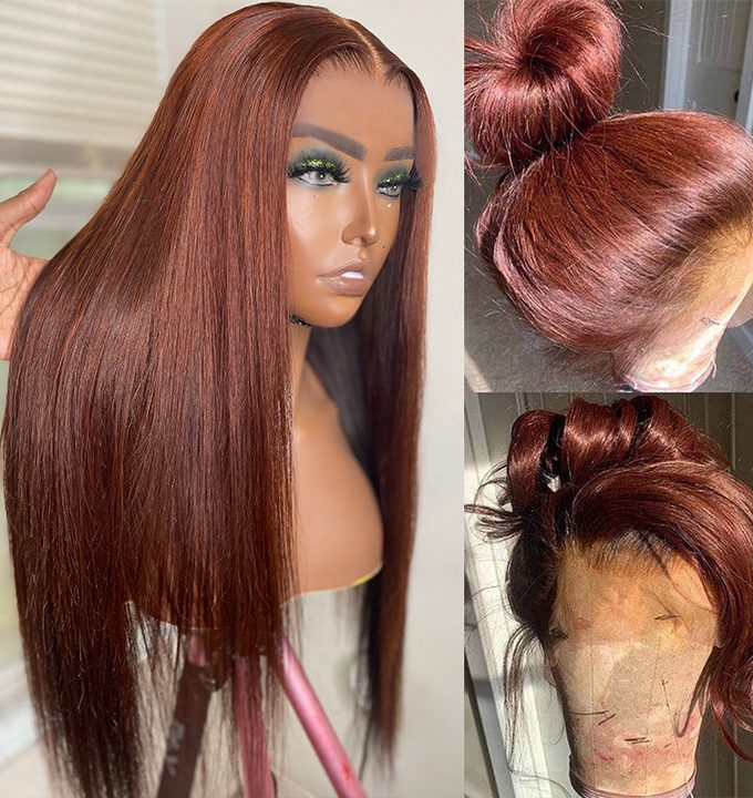 Flash Sale $120 Off #33 Reddish Brown Straight HD Lace Wig Auburn Copper Color Human Hair Wigs