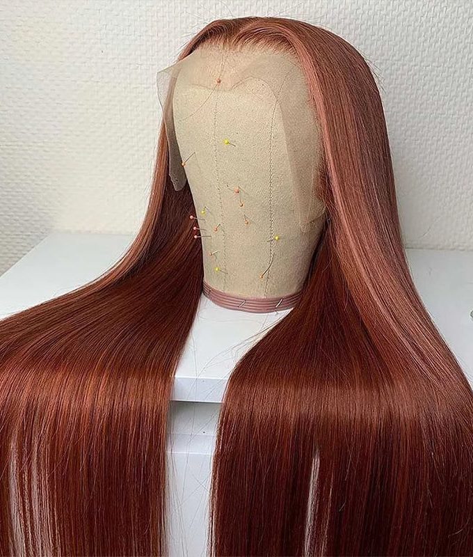 Flash Sale $120 Off #33 Reddish Brown Straight HD Lace Wig Auburn Copper Color Human Hair Wigs