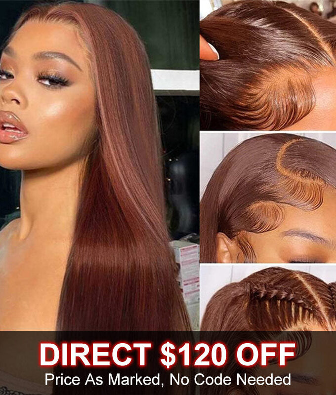 Flash Sale $120 Off #33 Reddish Brown Straight HD Lace Wig Auburn Copper Color Human Hair Wigs
