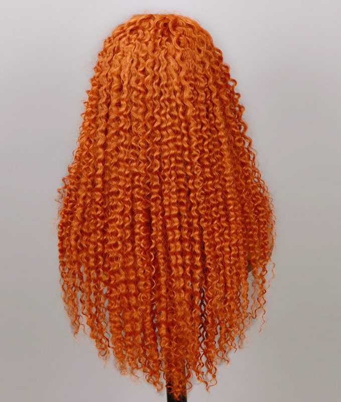 #350 Ginger Orange Jerry Curly Human Hair 13x4 HD Lace Full Frontal Wig With Perfect Bleached Knots