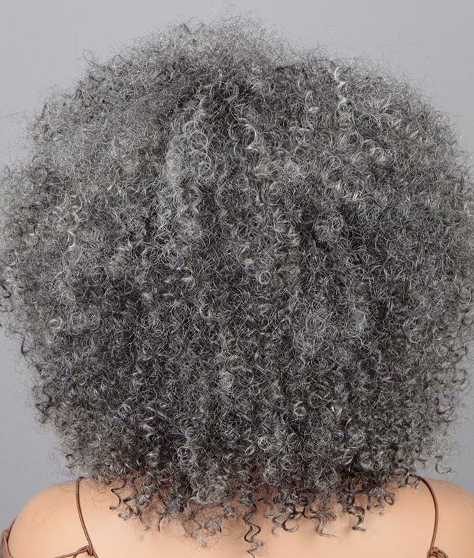 Silver Grey Wig For Seniors Beginner Friendly Salt and Pepper Color Afro Kinky Curly Human Hair Wear and Go Wig