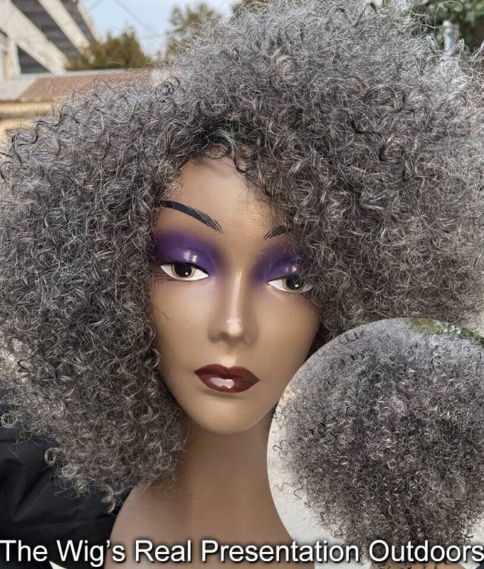 Silver Grey Wig For Seniors Beginner Friendly Salt and Pepper Color Afro Kinky Curly Human Hair Wear and Go Wig