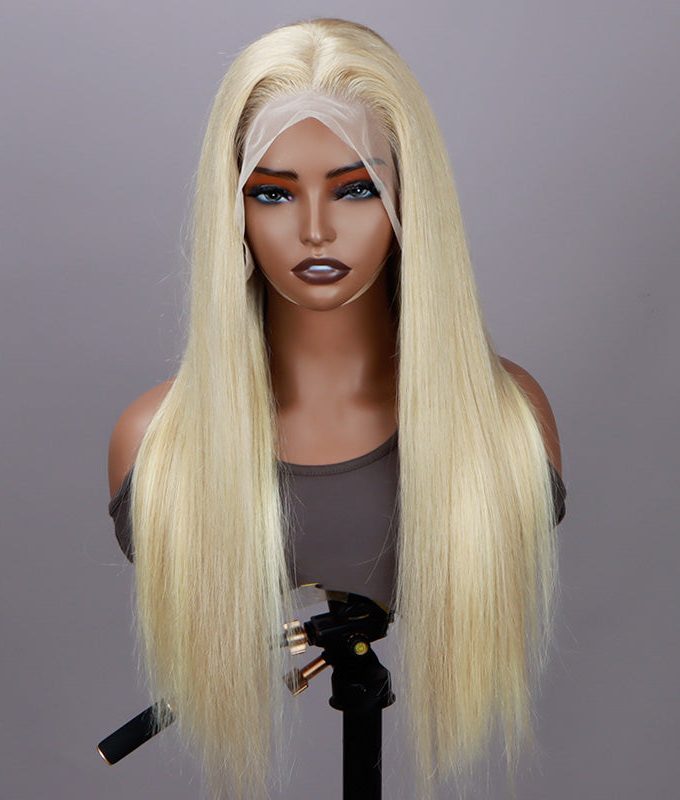 Ash Blonde Silky Straight 13x4 HD Lace Full Frontal Wig With Perfect Bleached Knots