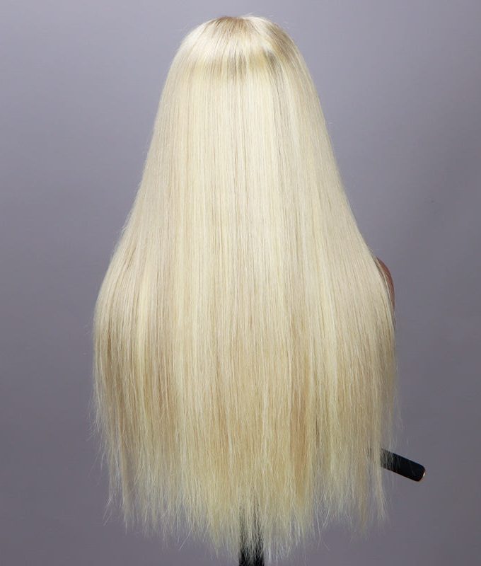 Ash Blonde Silky Straight 13x4 HD Lace Full Frontal Wig With Perfect Bleached Knots