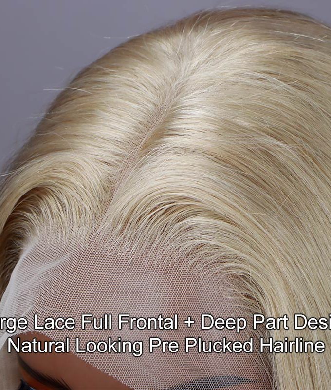 Ash Blonde Silky Straight 13x4 HD Lace Full Frontal Wig With Perfect Bleached Knots