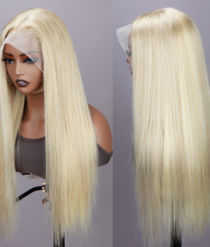 Ash Blonde Silky Straight 13x4 HD Lace Full Frontal Wig With Perfect Bleached Knots