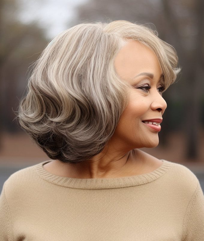 Seniors Wavy Bob Wig Light Golden Blonde Mix Brown Color Human Hair 4x4 Lace Closure Wig For Older Women
