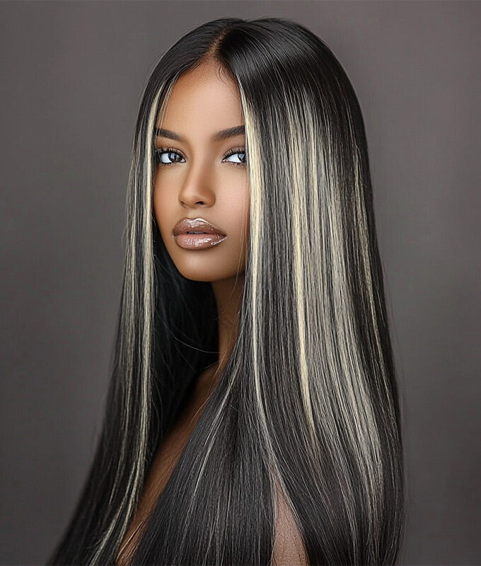Blonde Peekaboo Highlight Wig Long Glueless Straight Human Hair Pre Cut HD Lace Wig