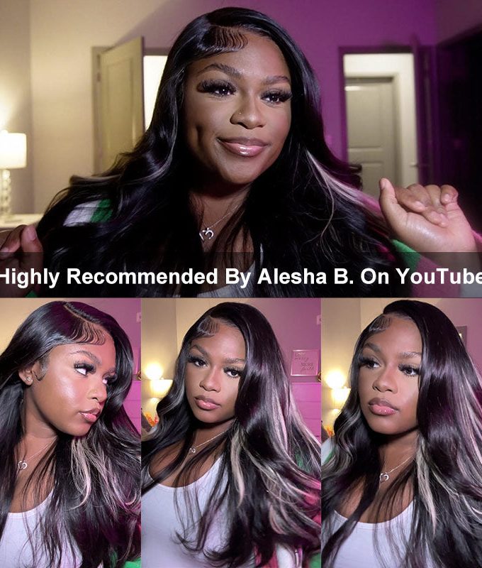 Ashy Blonde Peekaboo Highlight Wig Long Glueless Straight Human Hair Wigs 6x4 Pre Cut HD Lace Wig