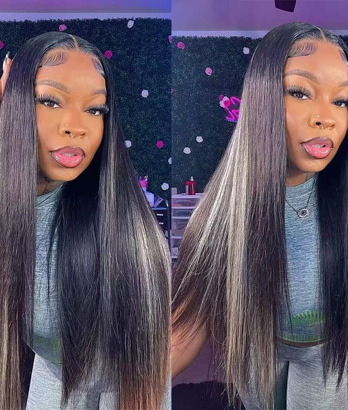 Blonde Peekaboo Highlight Wig Long Glueless Straight Human Hair Pre Cut HD Lace Wig