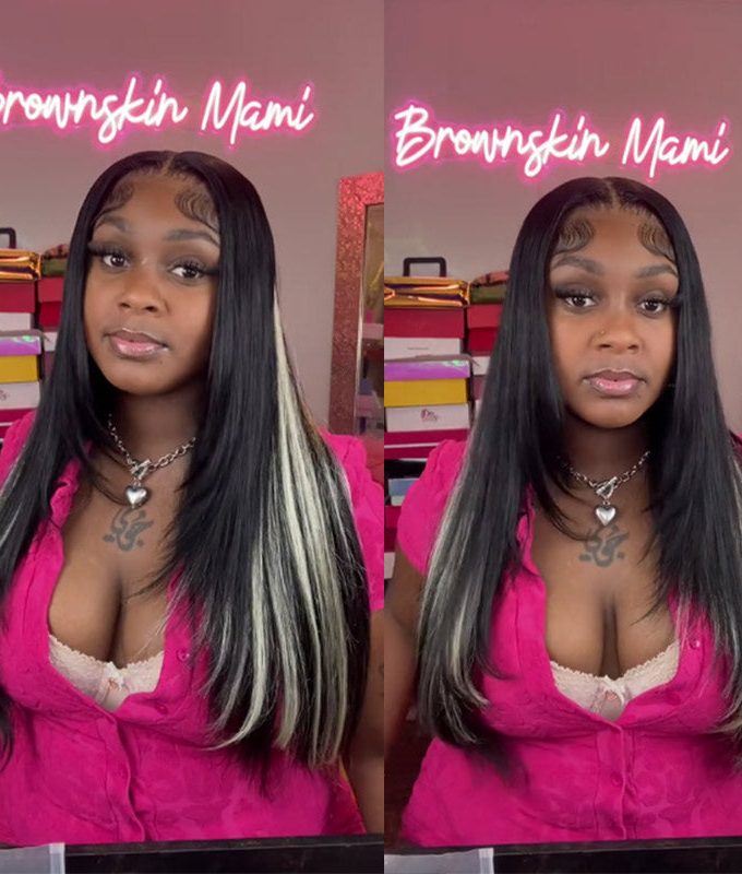 Blonde Peekaboo Highlight Wig Long Glueless Straight Human Hair Pre Cut HD Lace Wig