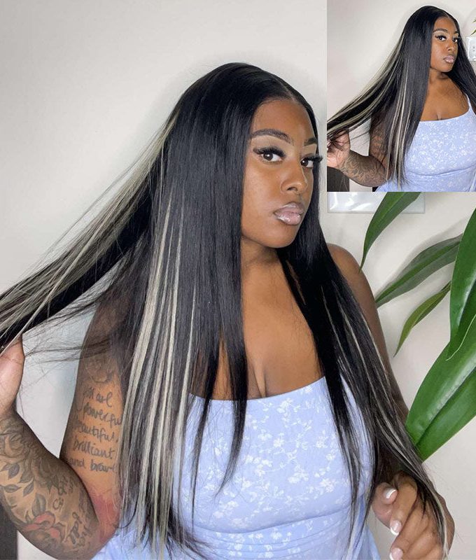 Blonde Peekaboo Highlight Wig Long Glueless Straight Human Hair Pre Cut HD Lace Wig