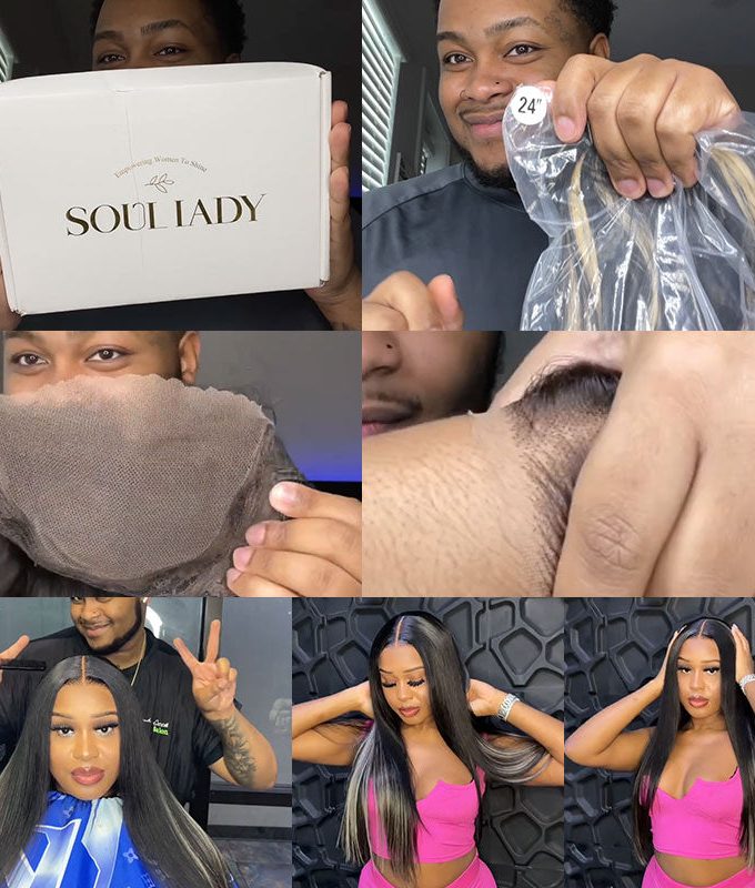 Ashy Blonde Peekaboo Highlight Wig Long Glueless Straight Human Hair Wigs 6x4 Pre Cut HD Lace Wig