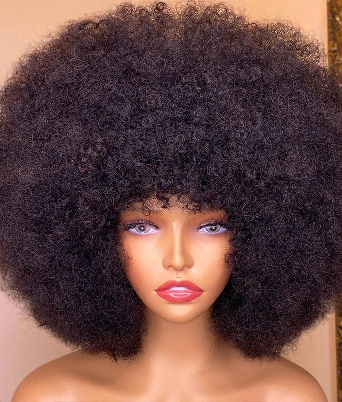Boom Afro 4C Curly Wigs Real Human Hair Non-Lace Glueless Wear and Go Wigs