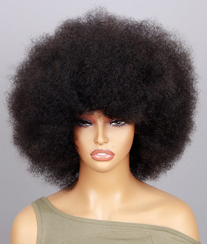 Boom Afro 4C Curly Wigs Real Human Hair Non-Lace Glueless Wear and Go Wigs