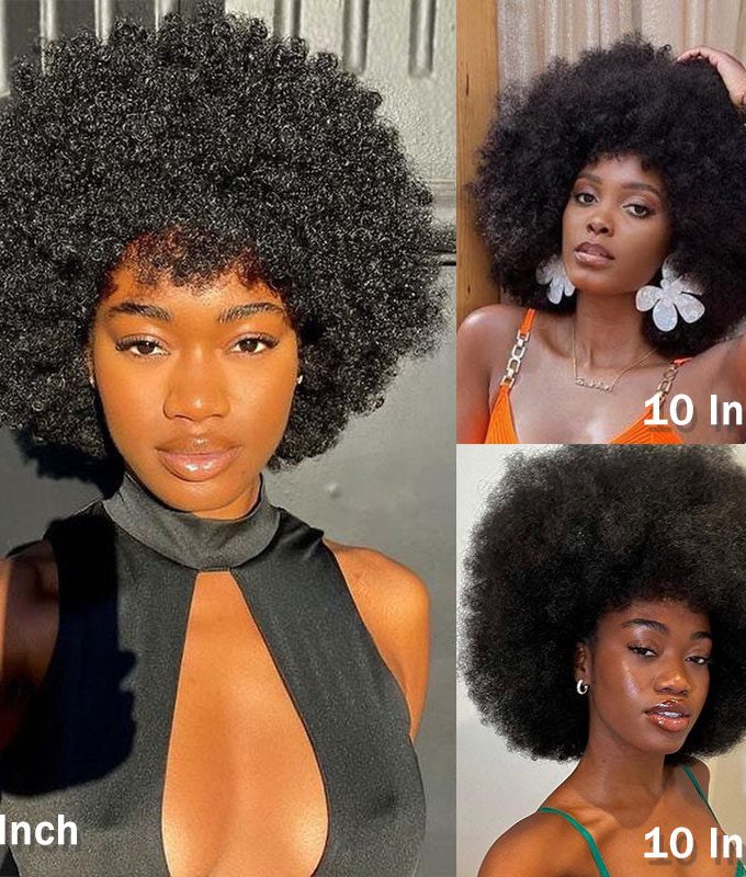 Boom Afro 4C Curly Wigs Real Human Hair Non-Lace Glueless Wear and Go Wigs
