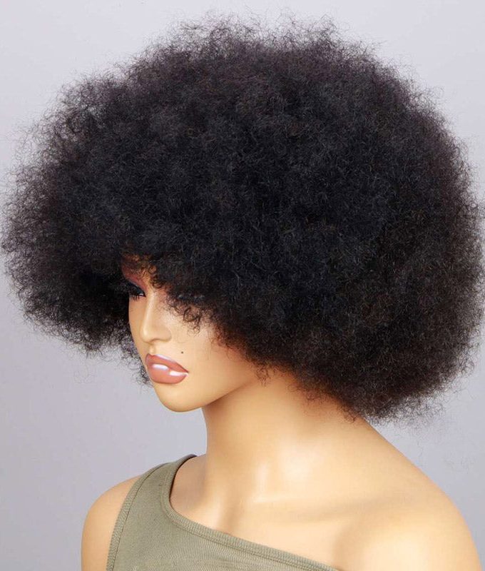 Boom Afro 4C Curly Wigs Real Human Hair Non-Lace Glueless Wear and Go Wigs