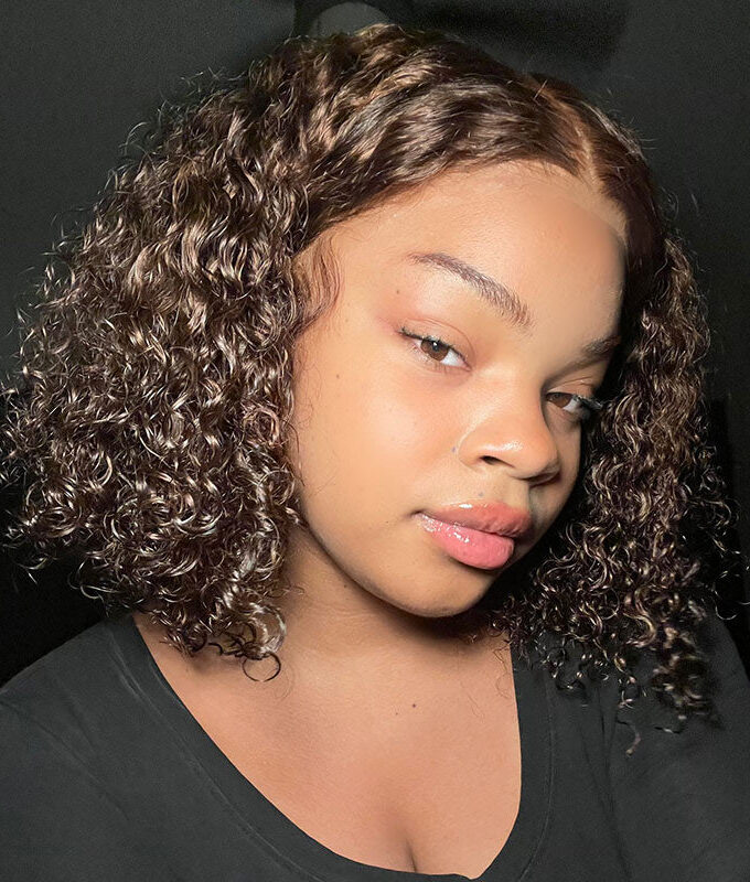 #4 Brown Curly Human Hair Wigs Pre Plucked 13x4 HD Lace Frontal Wig For Women 180% Density