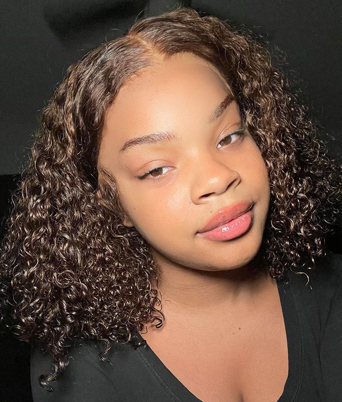 #4 Brown Curly Human Hair Wigs Pre Plucked 13x4 HD Lace Frontal Wig For Women 180% Density