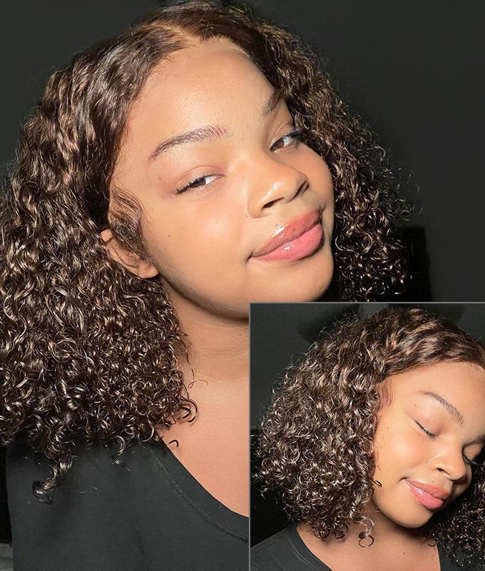 #4 Brown Curly Human Hair Wigs Pre Plucked 13x4 HD Lace Frontal Wig For Women 180% Density