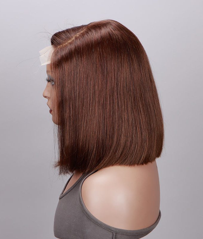 Chocolate Brown Side C-Part Straight Bob 5x5 HD Lace Closure Glueless Wigs 100% Real Human Hair