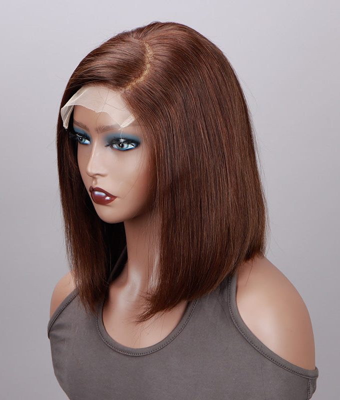 Chocolate Brown Side C-Part Straight Bob 5x5 HD Lace Closure Glueless Wigs 100% Real Human Hair