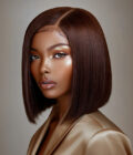 Chocolate Brown Side C-Part Straight Bob 5x5 HD Lace Closure Glueless Wigs 100% Real Human Hair