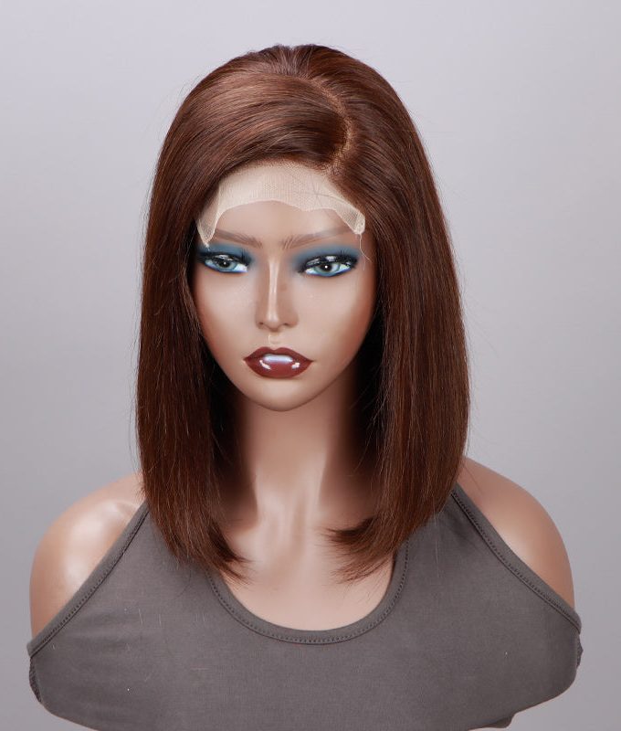 Chocolate Brown Side C-Part Straight Bob 5x5 HD Lace Closure Glueless Wigs 100% Real Human Hair