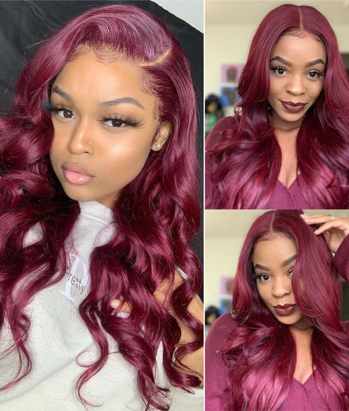 Flash Sale $120 Off Burgundy Hair Body Wave Lace Wig Real Human Hair Pre Plucked Hairline