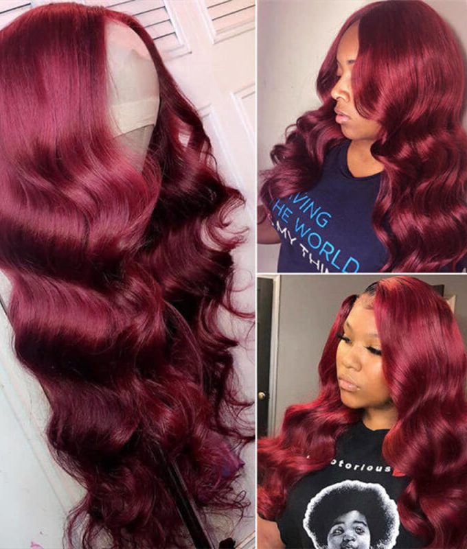Flash Sale $120 Off Burgundy Hair Body Wave Lace Wig Real Human Hair Pre Plucked Hairline