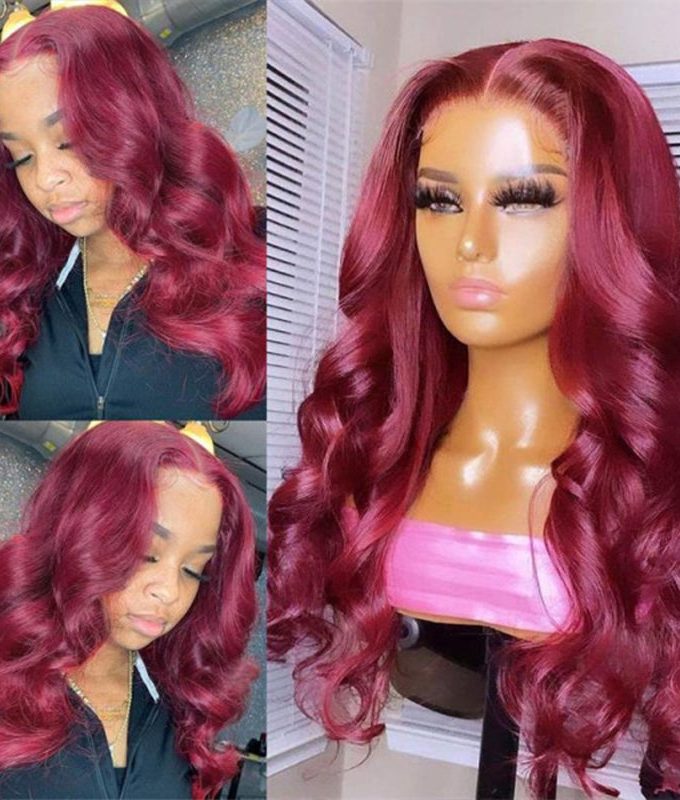 Flash Sale $120 Off Burgundy Hair Body Wave Lace Wig Real Human Hair Pre Plucked Hairline