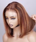 Caramel Brown Balayage Highlight Bob Wig Silky Straight Human Hair 6x4 Pre Cut Lace Glueless Wig