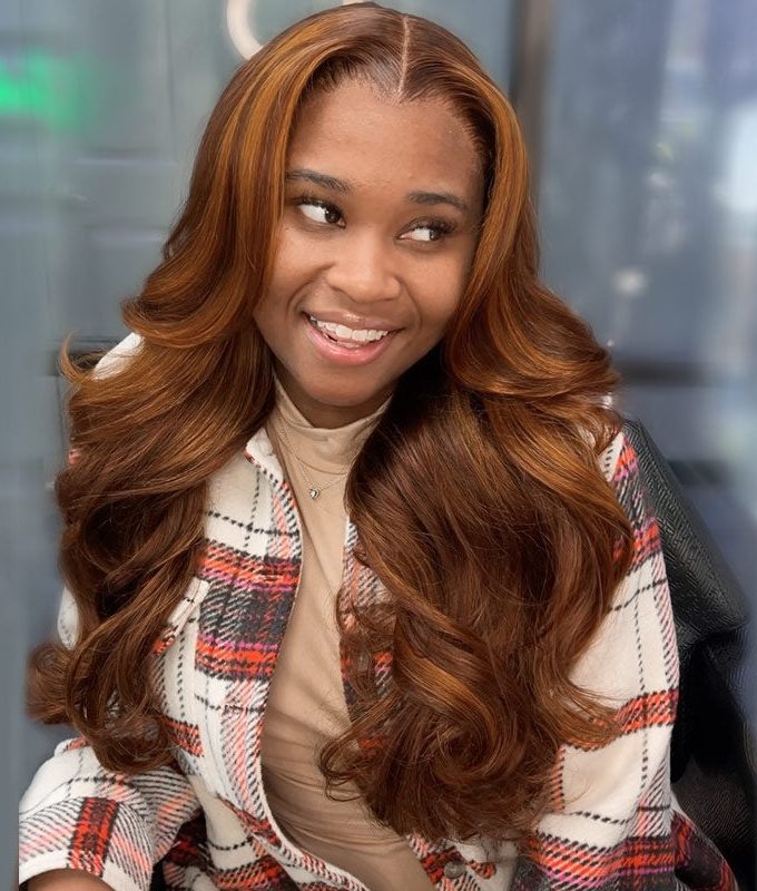 Caramel Brown Balayage Highlights On Brown Wig Loose Wave Human Hair 6x4 Pre Cut Lace Glueless Wig