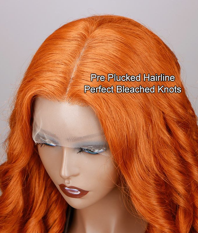 Ginger Orange Wig Body Wave Human Hair 13x4 HD Lace Full Frontal Wig With Perfect Bleached Knots