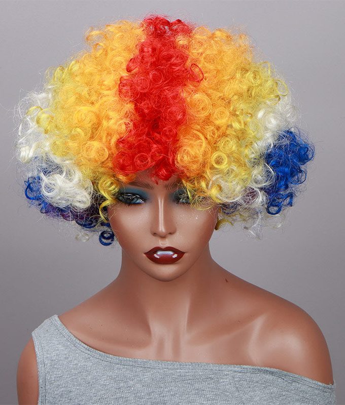 Rainbow Clown Wig Short Bouncy Afro Curly Halloween Costume Wig For Party Carnival Wear and Go Wigs