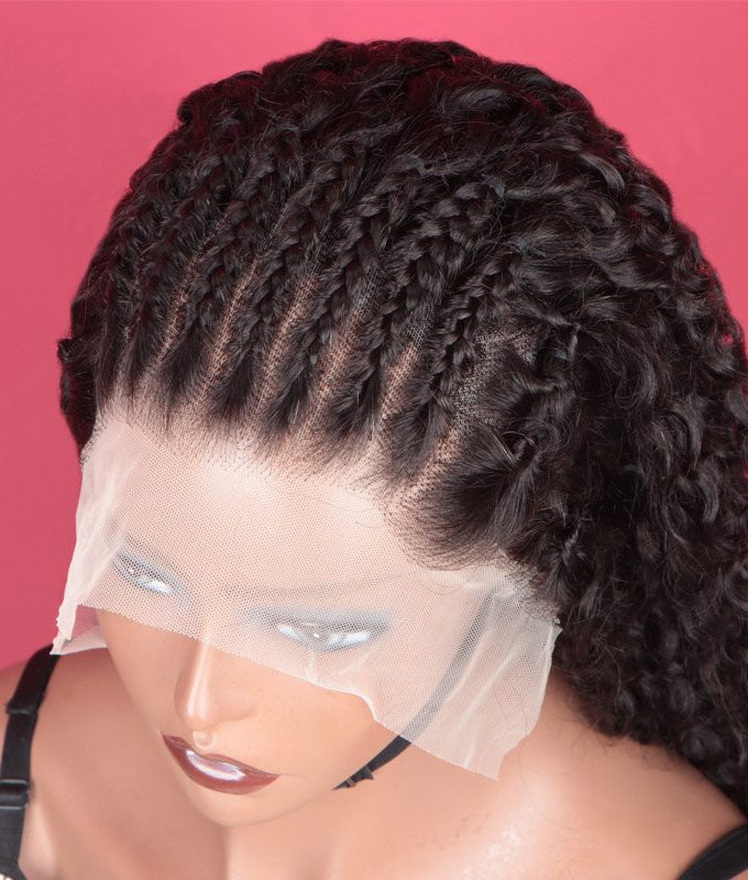 Pre Braided Curly Hair 13x4.5 HD Lace Frontal Wigs Real Human Hair Pre Plucked & Bleached