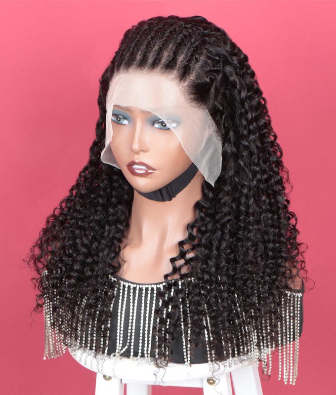 Pre Braided Curly Hair 13x4.5 HD Lace Frontal Wigs Real Human Hair Pre Plucked & Bleached