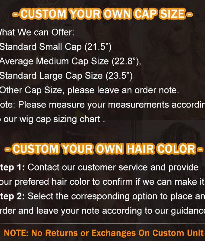 Customization Service for Wig Cap Size and Hair Color