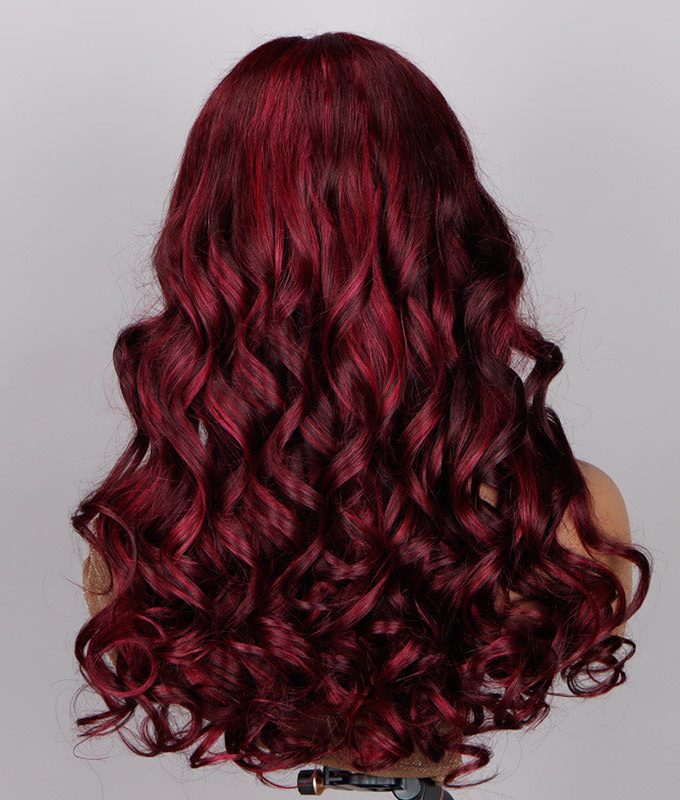 Dark Burgundy Highlights Long Loose Body Wave Human Hair 6x4 Pre Cut HD Lace Glueless Wigs