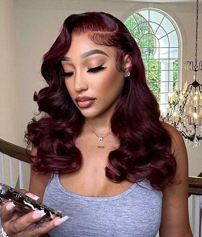 Body Wave 99J Dark Burgundy Wig Long Human Hair 5x5 HD Lace Wigs Middle Part