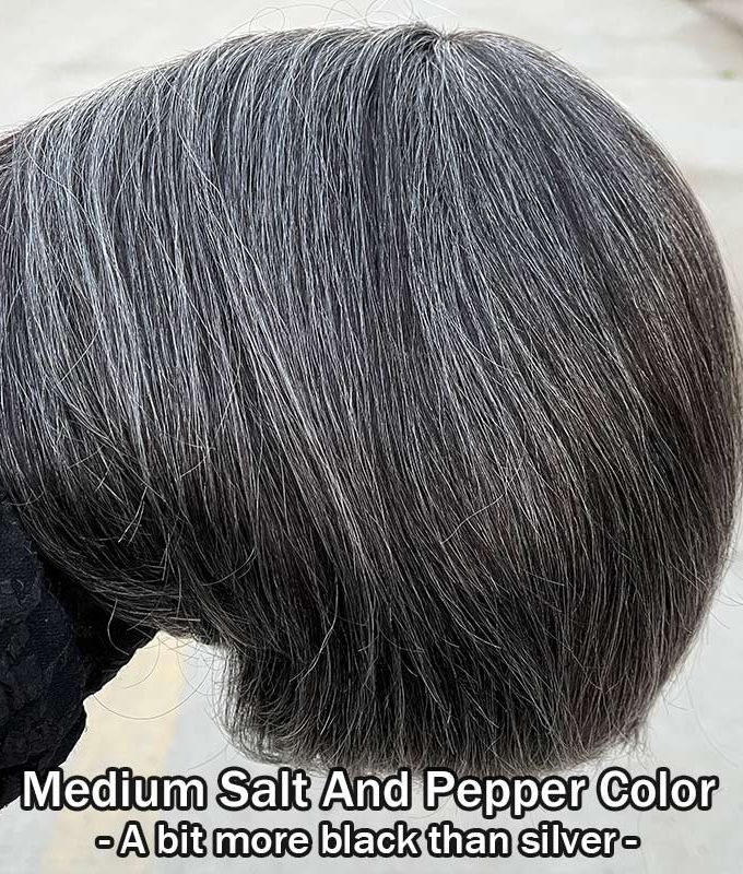Trendy Salt & Pepper Natural Straight Wavy Bob Wear Go Glueless Human Hair Wigs With Bangs For Mature Women