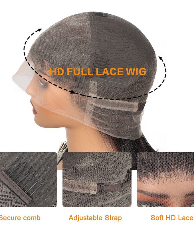 Freestyle Full Lace Wigs Silky Straight Lob Dark Salt & Pepper Human Hair Bob Part Anywhere High Breathable Cap Wig