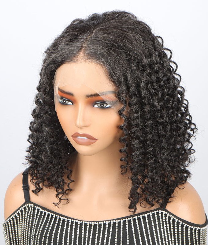 Dark Salt & Pepper Jerry Curly Freestyle Full Lace Wigs Real Human Hair Bob Part Anywhere High Breathable Cap Wig