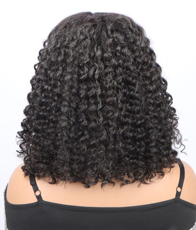 Dark Salt & Pepper Jerry Curly Freestyle Full Lace Wigs Real Human Hair Bob Part Anywhere High Breathable Cap Wig