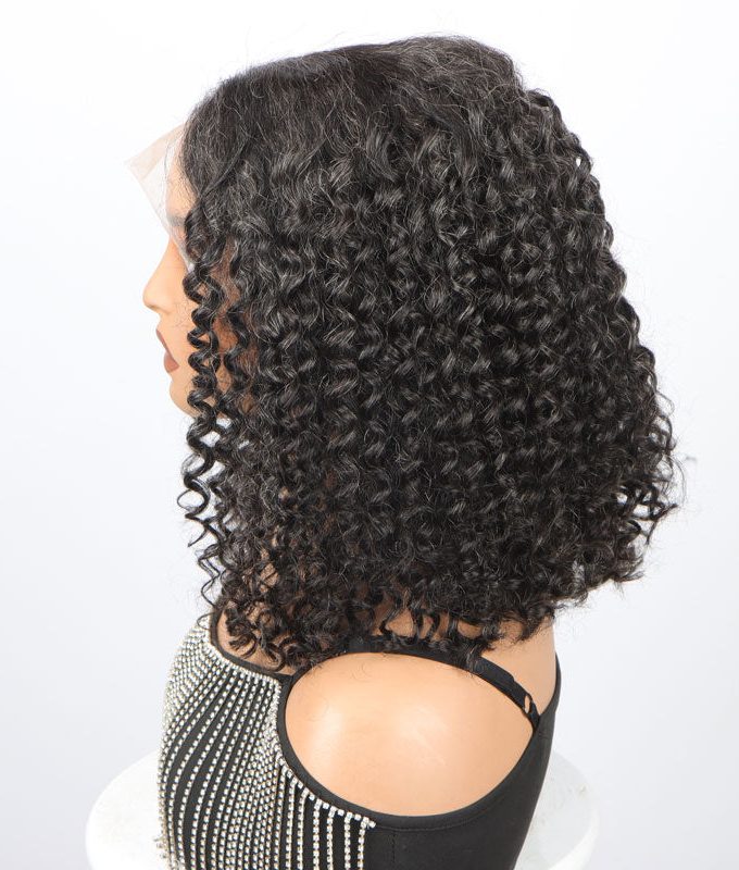 Dark Salt & Pepper Jerry Curly Freestyle Full Lace Wigs Real Human Hair Bob Part Anywhere High Breathable Cap Wig